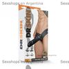 Protesis negra de 18 centimetros con arnes y suave textura
